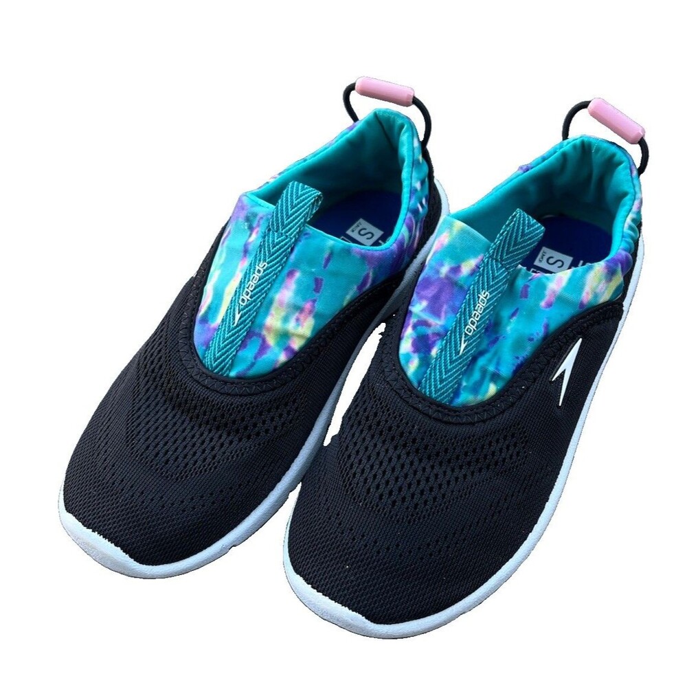 Speedo Junior Surfwalker Sz S (13-1) Black Teal Tie-Dye Aquaskimmer Water Shoes